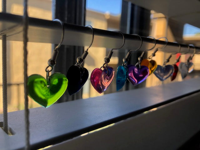 Radiant Colors: Handmade Resin Heart Earrings in Multiple Colors; Valentines day gift