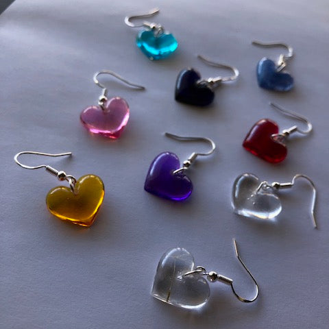 Radiant Colors: Handmade Resin Heart Earrings in Multiple Colors; Valentines day gift