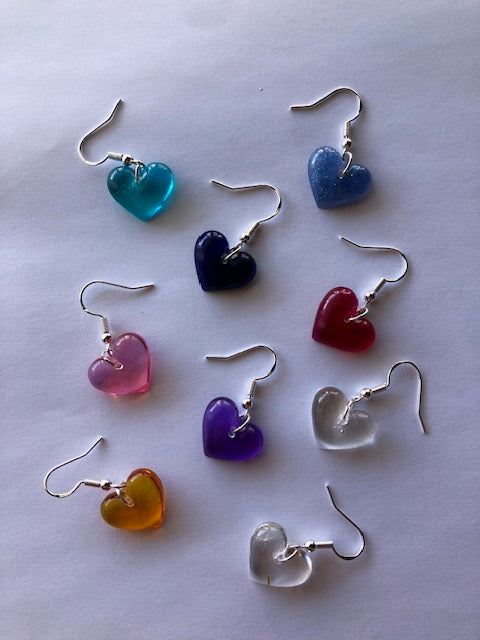 Radiant Colors: Handmade Resin Heart Earrings in Multiple Colors; Valentines day gift