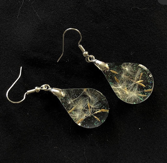 Silver Real Dandelion Earrings Resin, Custom Handcrafted Resin, Make a Wish Gift for Best Friend or Dreamer, Meaningful Flower Jewelry