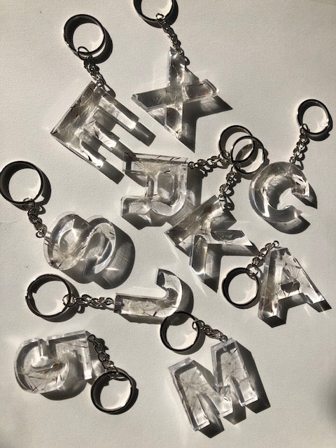 Wild Dandelion Resin Keychain, Real Floral Initial Letter Charm for Women, Personalized Custom Initial, Favors Gifts, Birthday Party Favors