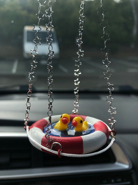 Rearview Mirror Handmade Hanging Duck Charm for Car, Cute Accessories Gift, Life Saver Swim Ring