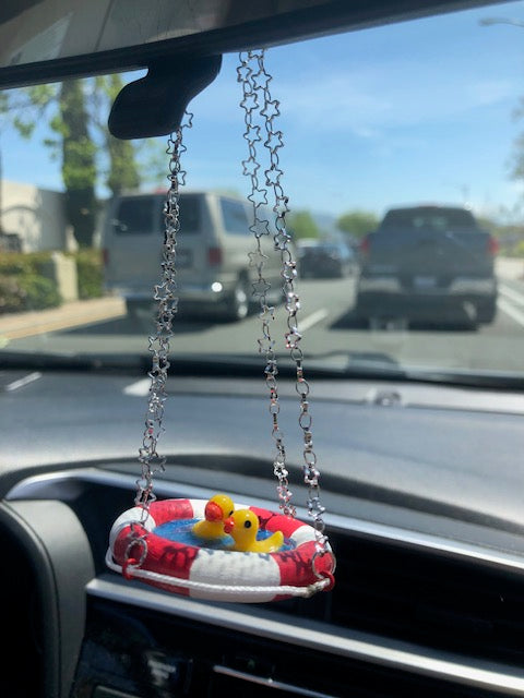 Rearview Mirror Handmade Hanging Duck Charm for Car, Cute Accessories Gift, Life Saver Swim Ring