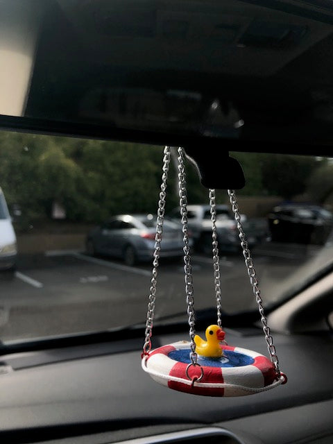 Rearview Mirror Handmade Hanging Duck Charm for Car, Cute Accessories Gift, Life Saver Swim Ring