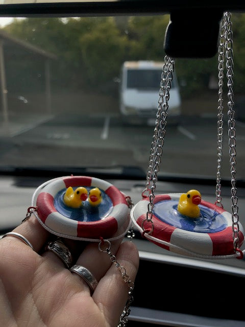 Rearview Mirror Handmade Hanging Duck Charm for Car, Cute Accessories Gift, Life Saver Swim Ring