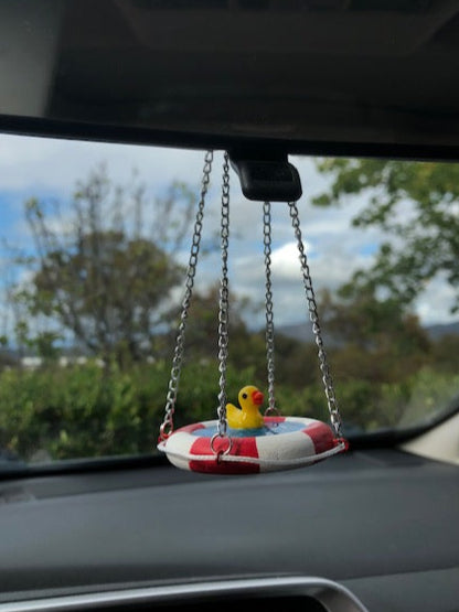 Rearview Mirror Handmade Hanging Duck Charm for Car, Cute Accessories Gift, Life Saver Swim Ring