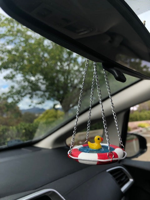 Rearview Mirror Handmade Hanging Duck Charm for Car, Cute Accessories Gift, Life Saver Swim Ring