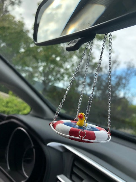 Rearview Mirror Handmade Hanging Duck Charm for Car, Cute Accessories Gift, Life Saver Swim Ring