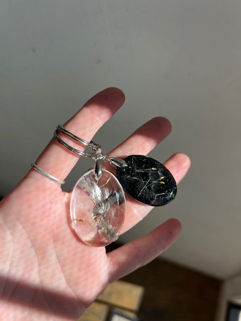 Real Dandelion GEM Charm Keychain, Silver Custom Handcrafted Resin and Dandelion Key Ring, Make a Wish Gift for Best Friend or Dreamer