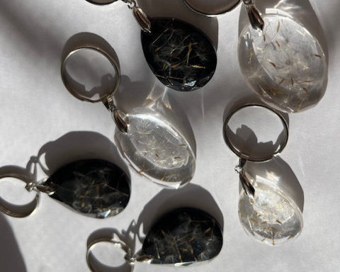 Real Dandelion GEM Charm Keychain, Silver Custom Handcrafted Resin and Dandelion Key Ring, Make a Wish Gift for Best Friend or Dreamer
