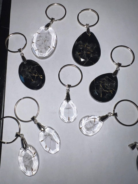 Real Dandelion GEM Charm Keychain, Silver Custom Handcrafted Resin and Dandelion Key Ring, Make a Wish Gift for Best Friend or Dreamer
