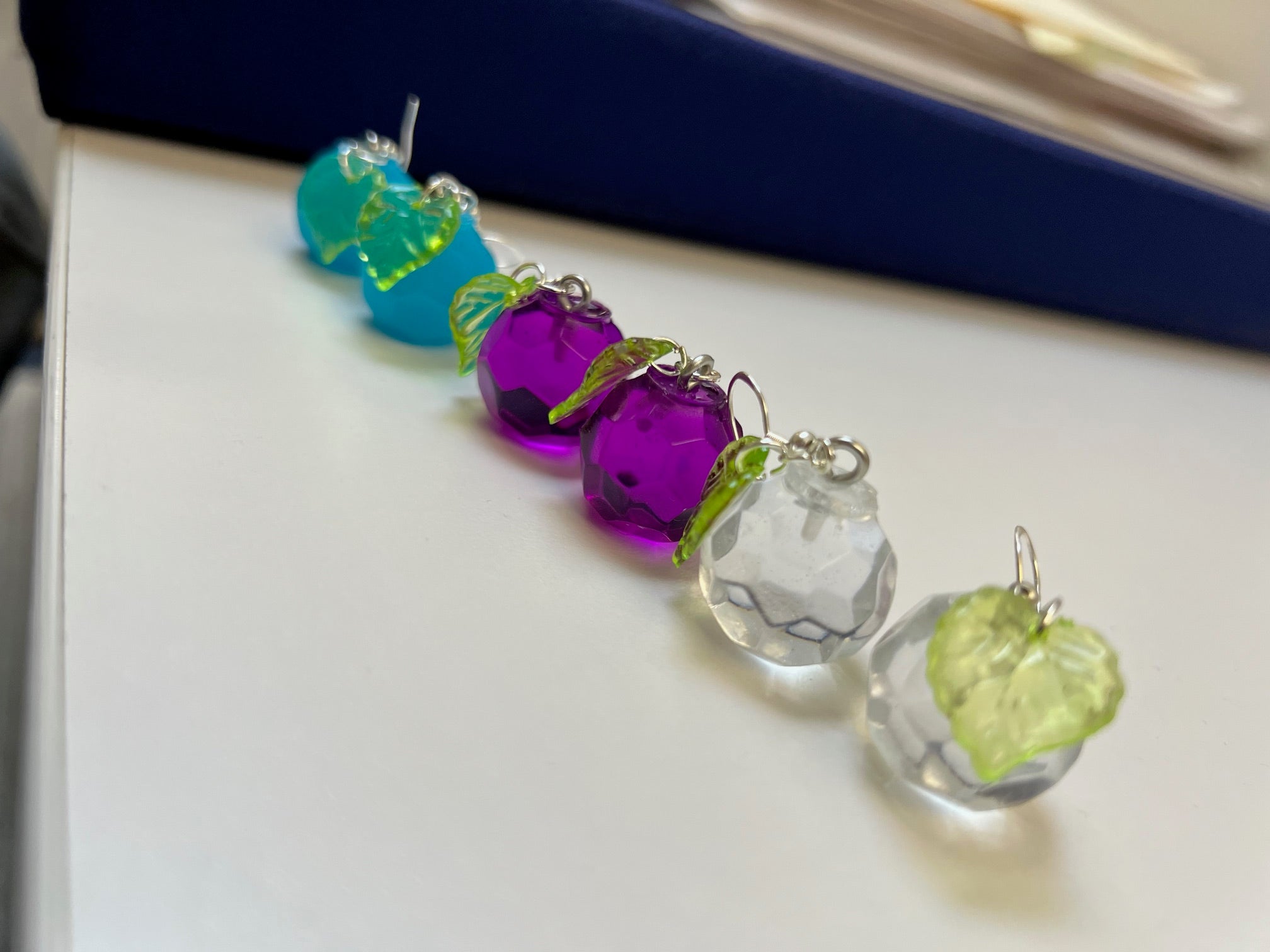 Berry Resin Dangle Earrings - Handmade Fruit Jewelry with Botanical Leaf Detail