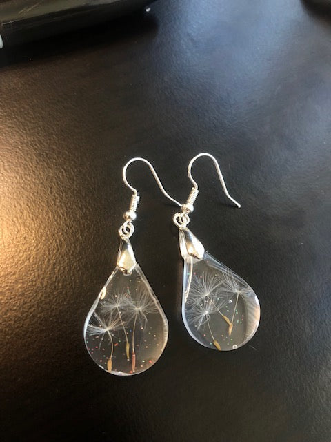 Silver Real Dandelion Earrings Resin, Custom Handcrafted Resin, Make a Wish Gift for Best Friend or Dreamer, Meaningful Flower Jewelry