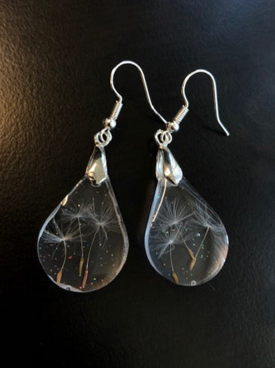 Silver Real Dandelion Earrings Resin, Custom Handcrafted Resin, Make a Wish Gift for Best Friend or Dreamer, Meaningful Flower Jewelry