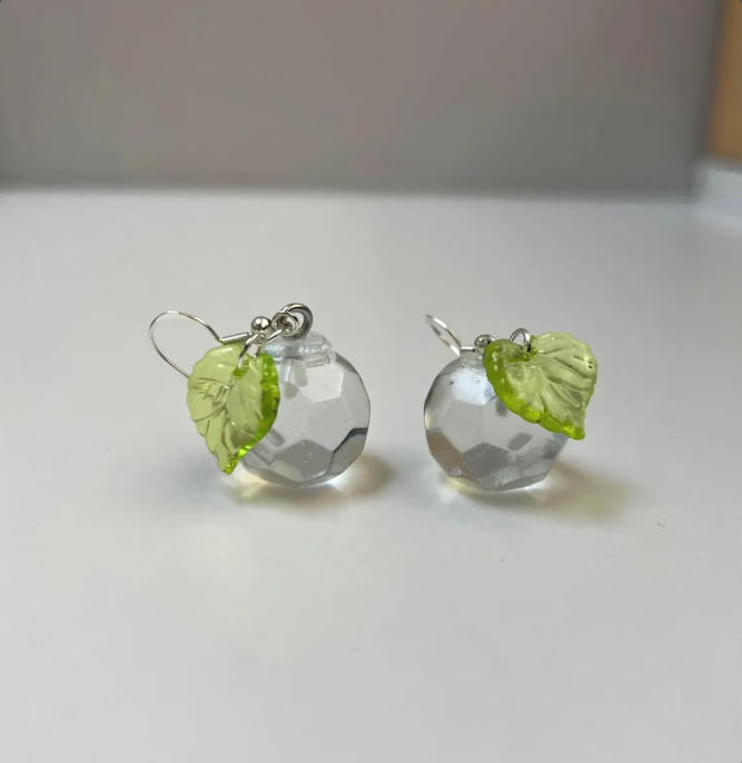 Berry Resin Dangle Earrings - Handmade Fruit Jewelry with Botanical Leaf Detail