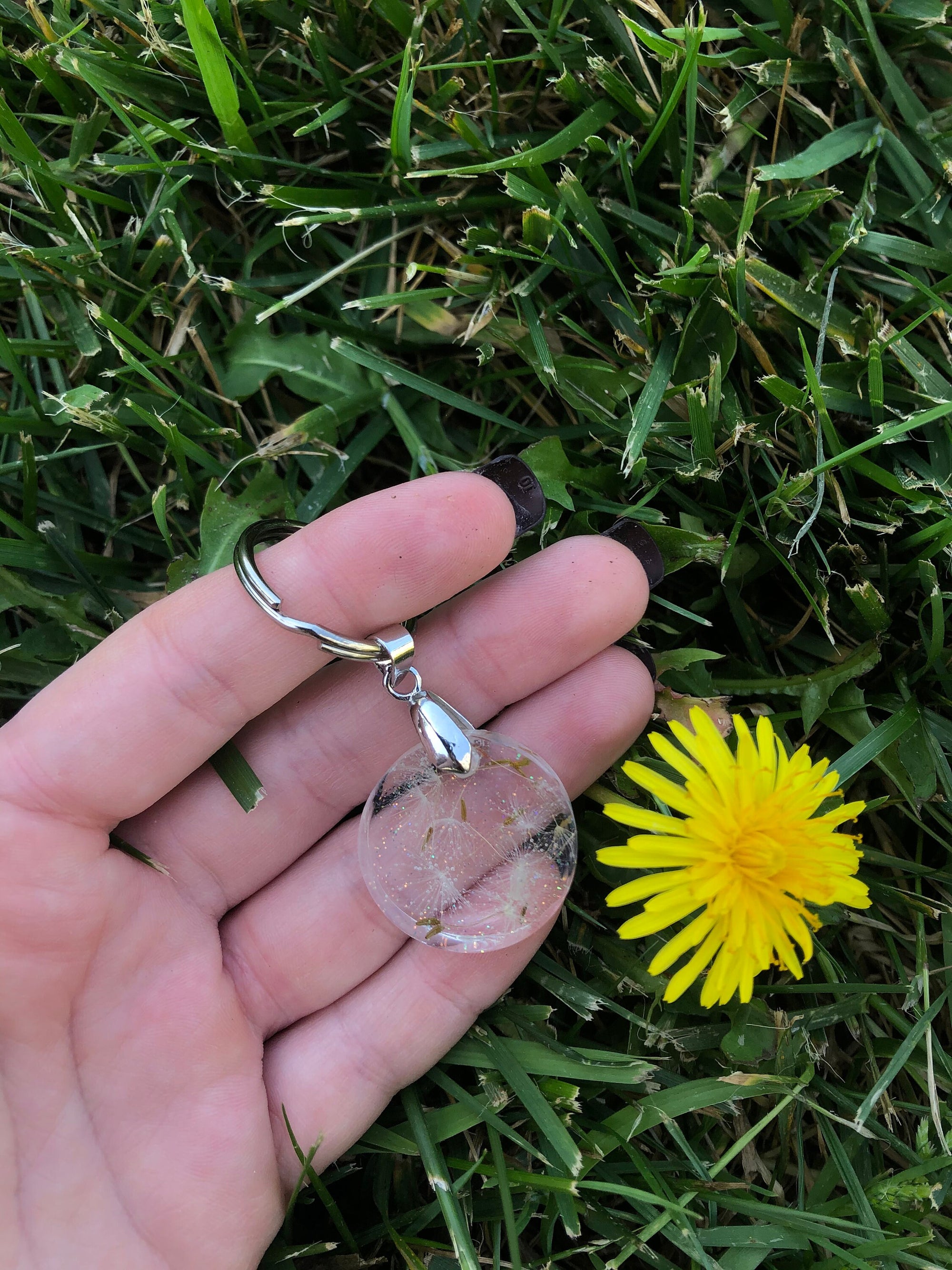 Real Dandelion Resin Keychain