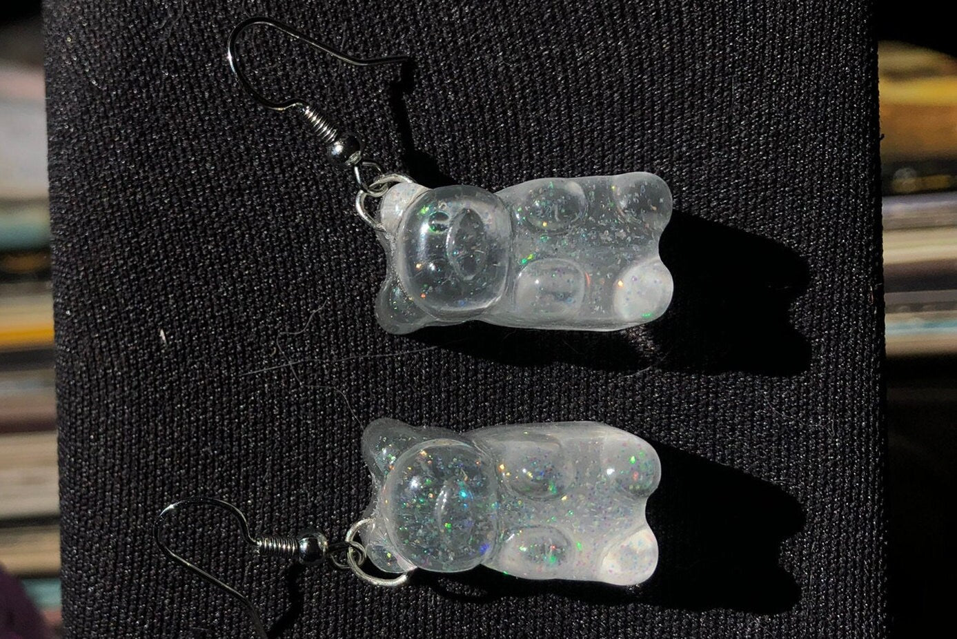 Chunky Glittery Handcrafted Gummy Bear Dangle Earrings, Gift for Her, Teddy Bear Lover Gift, Colorful Food Candy Resin Jewelry for All Ages