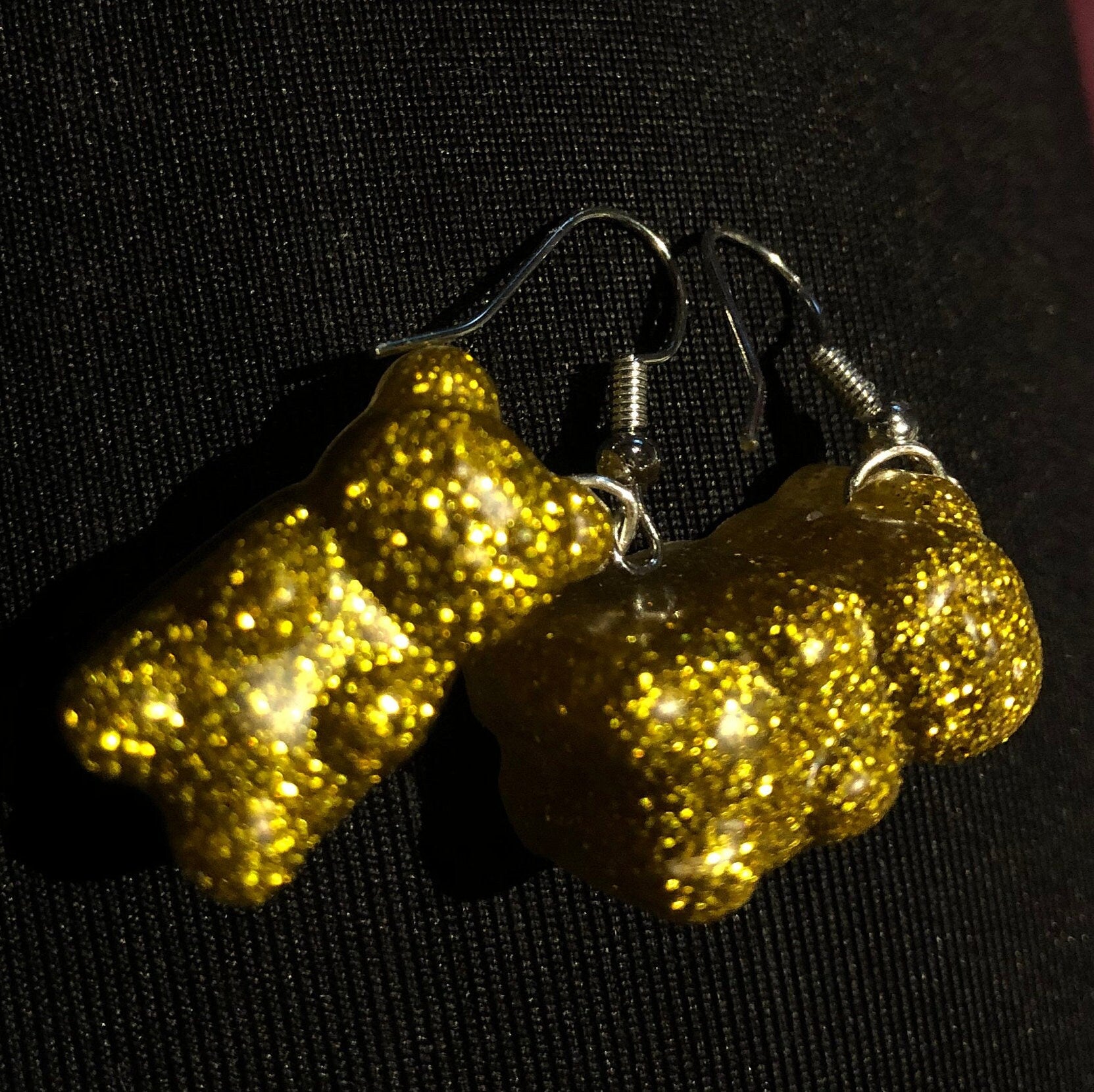 Chunky Glittery Handcrafted Gummy Bear Dangle Earrings, Gift for Her, Teddy Bear Lover Gift, Colorful Food Candy Resin Jewelry for All Ages