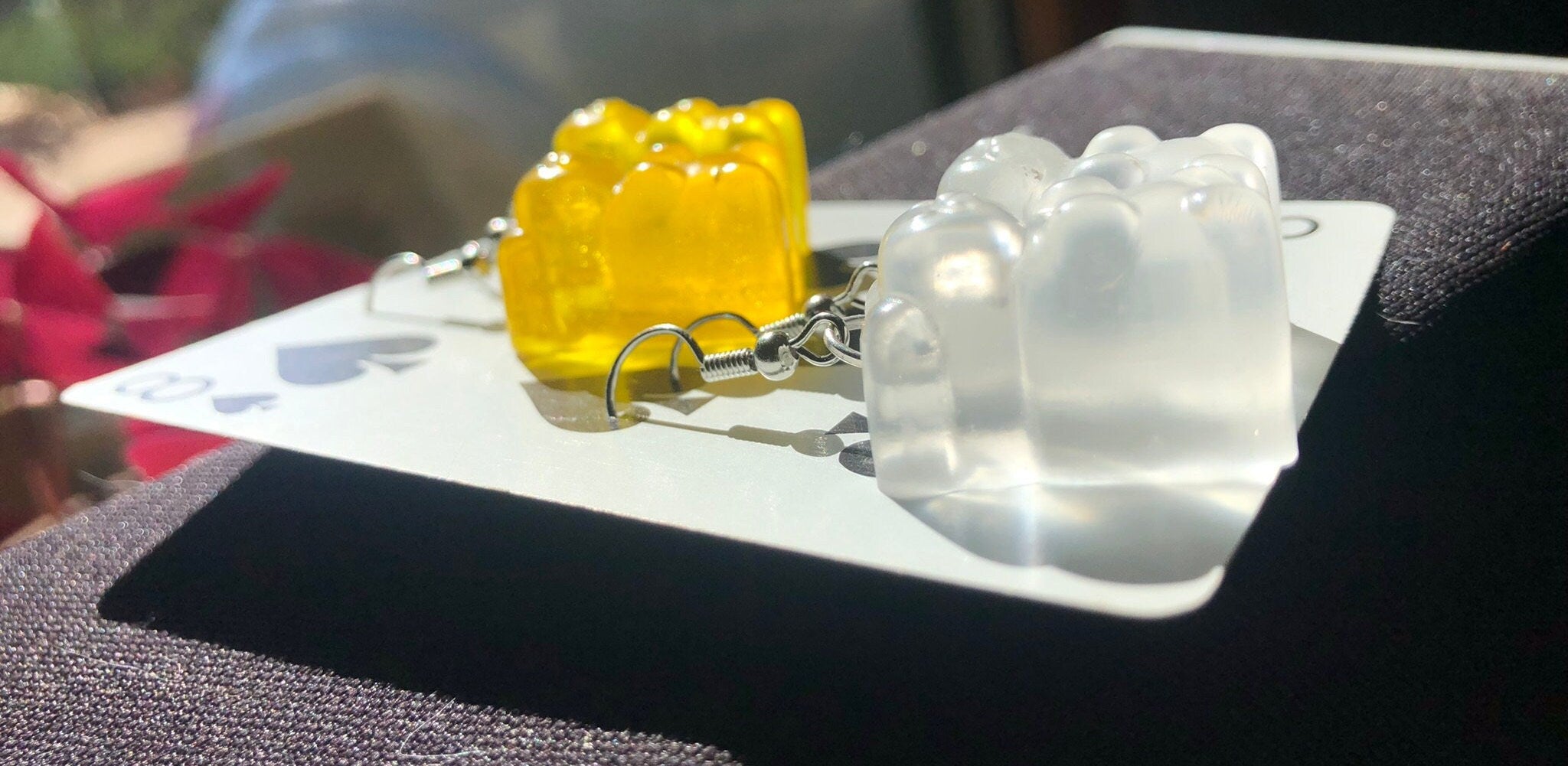 Chunky Glittery Handcrafted Gummy Bear Dangle Earrings, Gift for Her, Teddy Bear Lover Gift, Colorful Food Candy Resin Jewelry for All Ages
