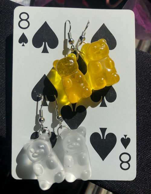 Chunky Glittery Handcrafted Gummy Bear Dangle Earrings, Gift for Her, Teddy Bear Lover Gift, Colorful Food Candy Resin Jewelry for All Ages