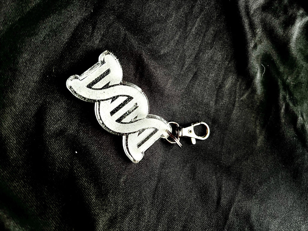 DNA Keychain: Customizable Handmade Holographic Glitter, Chemistry Gifts, Biologist Bag Charm, Handcrafted, Science-Inspired Clip-On Gifts