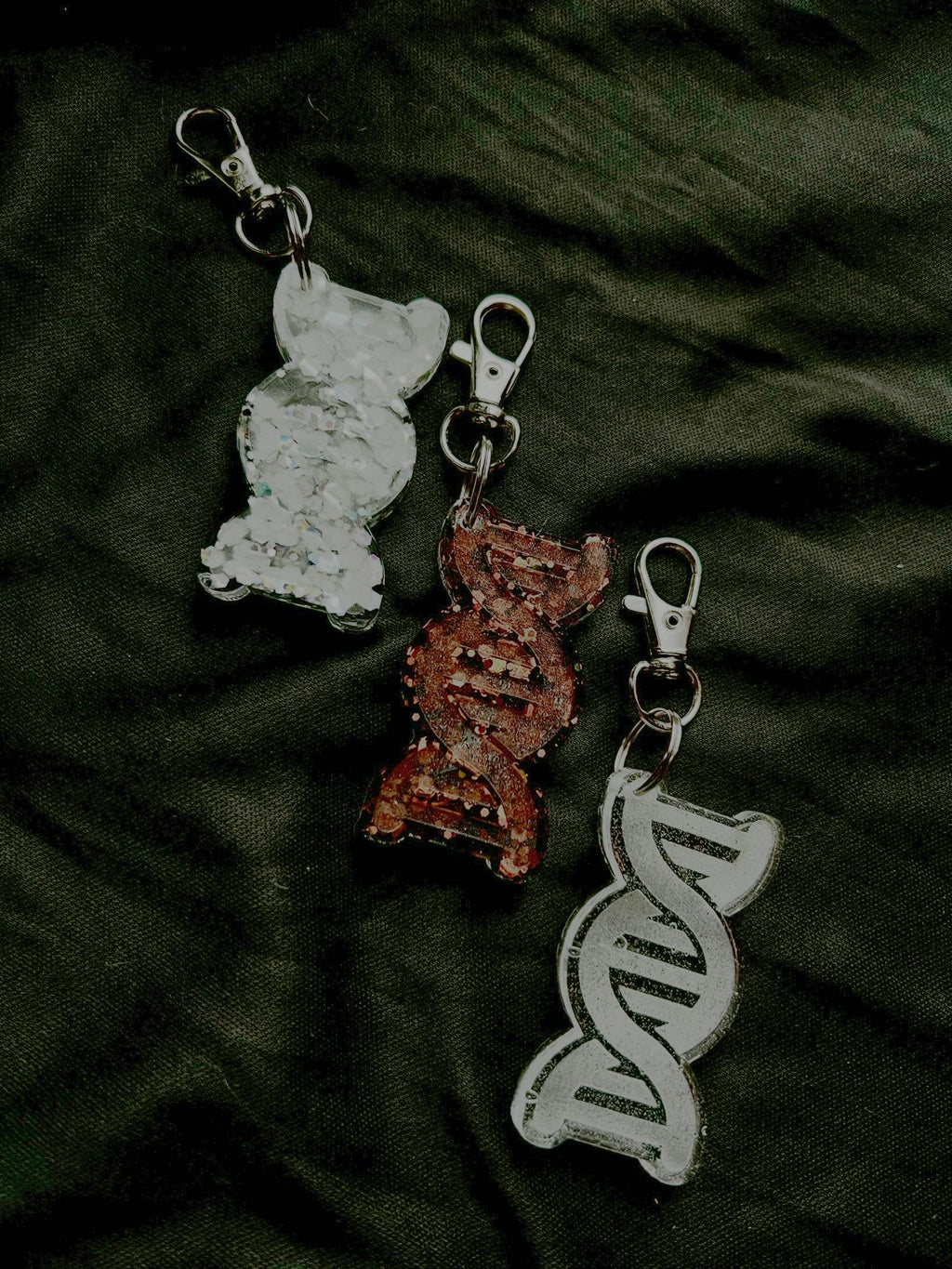 DNA Keychain: Customizable Handmade Holographic Glitter, Chemistry Gifts, Biologist Bag Charm, Handcrafted, Science-Inspired Clip-On Gifts
