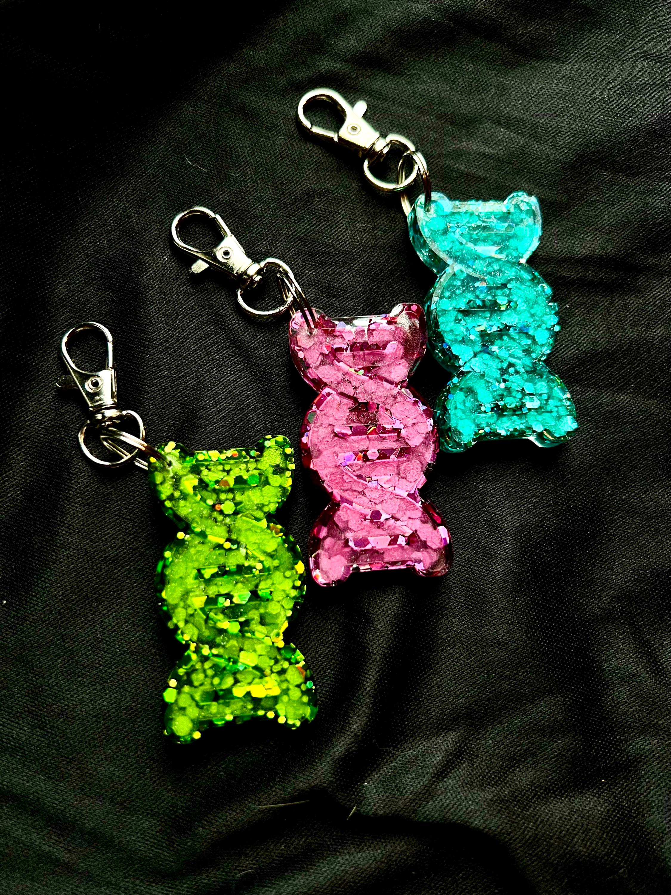 DNA Keychain: Customizable Handmade Holographic Glitter, Chemistry Gifts, Biologist Bag Charm, Handcrafted, Science-Inspired Clip-On Gifts