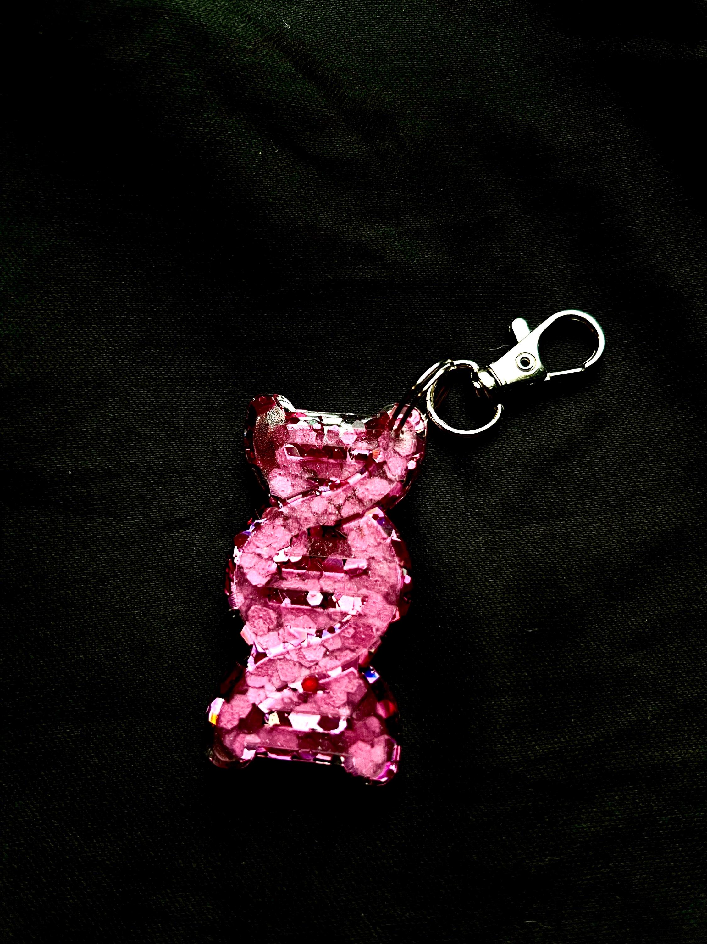 DNA Keychain: Customizable Handmade Holographic Glitter, Chemistry Gifts, Biologist Bag Charm, Handcrafted, Science-Inspired Clip-On Gifts