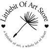 Logo of Littlebit Of Art Store with a dandelion and heart symbols on a white background