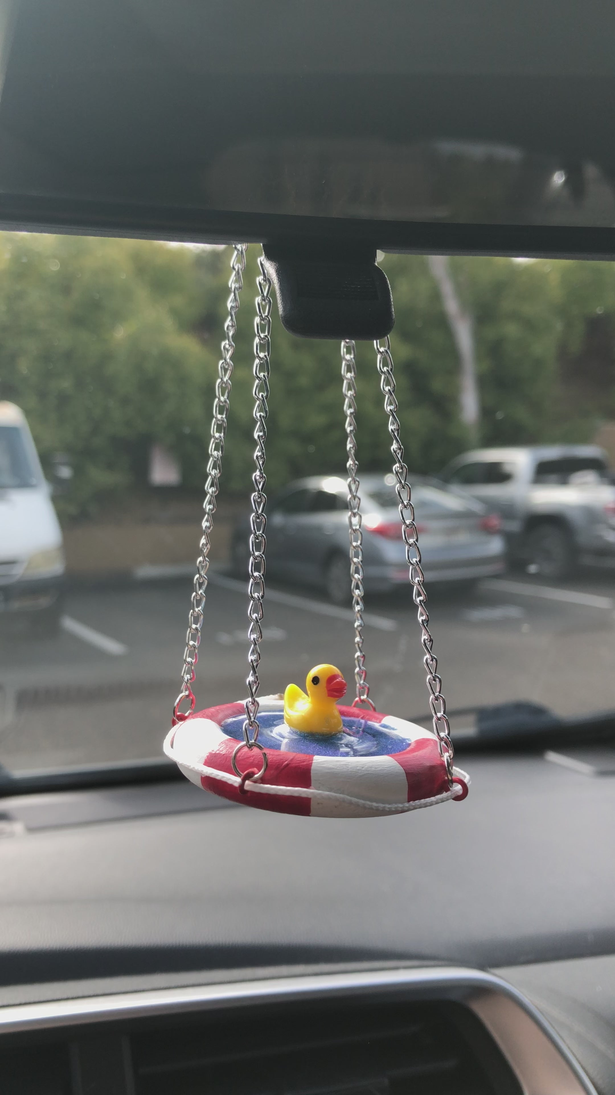 Rearview Mirror Handmade Hanging Duck Charm for Car, Cute Accessories Gift, Life Saver Swim Ring